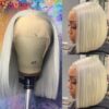 14 Inch Grey Color Brazilian Real Virgin Human Hair Wig Pre-Plucked Short Bob Pixie Cut Full Frontal Wigs For Black Women Standard Medium Cap Size (22.5").