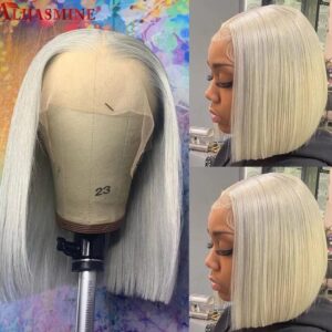 14 Inch Grey Color Brazilian Real Virgin Human Hair Wig Pre-Plucked Short Bob Pixie Cut Full Frontal Wigs For Black Women Standard Medium Cap Size (22.5").