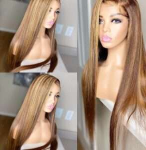 Highlight Brown Glueless Frontal Wig Human Hair3 Top quality Brazilian virgin remy human hair wig with baby hair for women