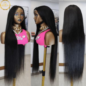ADA Long Straight 250 Density Natural Black Human Hair Full Frontal Lace Wig for Women