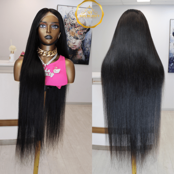 ADA Natural Black Human Hair Full Frontal Lace Wig with Pre-Plucked Hairline