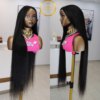 Premium Straight Natural Black Brazilian Virgin Human Hair Pre-Plucked Transparent 13x4 Lace Frontal Wig For Women 180% Density Medium Cap (22.5").
