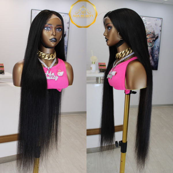 Premium Straight Natural Black Brazilian Virgin Human Hair Pre-Plucked Transparent 13x4 Lace Frontal Wig For Women 180% Density Medium Cap (22.5").