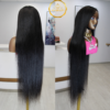 Premium Straight Natural Black Brazilian Virgin Human Hair Pre-Plucked Transparent 13x4 Lace Frontal Wig For Women 180% Density Medium Cap (22.5").