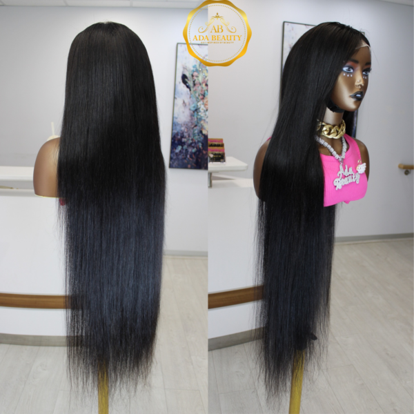 Premium Straight Natural Black Brazilian Virgin Human Hair Pre-Plucked Transparent 13x4 Lace Frontal Wig For Women 180% Density Medium Cap (22.5").