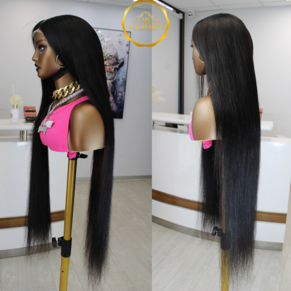 Premium Straight Natural Black Brazilian Virgin Human Hair Pre-Plucked Transparent 13x4 Lace Frontal Wig For Women 180% Density Medium Cap (22.5").