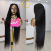 Premium Straight Natural Black Brazilian Virgin Human Hair Pre-Plucked Transparent 13x4 Lace Frontal Wig For Women 180% Density Medium Cap (22.5").