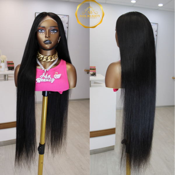 Premium Straight Natural Black Brazilian Virgin Human Hair Pre-Plucked Transparent 13x4 Lace Frontal Wig For Women 180% Density Medium Cap (22.5").