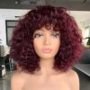 Top Grade Brazilian Virgin Human Hair Wig with deep curls, 99J Burgundy color, 12 inches length, and 180% density. Full Machine-Made Wig with Medium Cap Size (22.5").