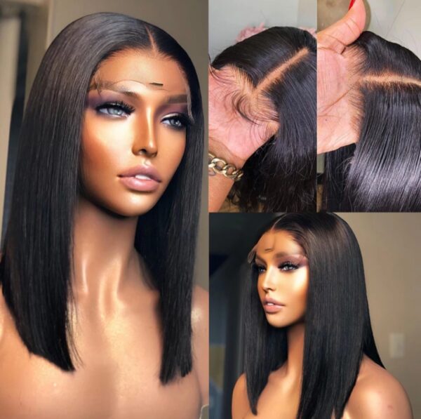 Straight Black Bob Human Hair Lace Closure Wig