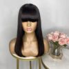 Unprocessed Natural Black Color #1b Virgin Human Hair Wig With Bangs Medium Cap (22.5) Brazilian Straight Bob Glueless No Lace Machine-Made Wig For Women.