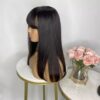 Unprocessed Natural Black Color #1b Virgin Human Hair Wig With Bangs Medium Cap (22.5) Brazilian Straight Bob Glueless No Lace Machine-Made Wig For Women.