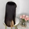 Unprocessed Natural Black Color #1b Virgin Human Hair Wig With Bangs Medium Cap (22.5) Brazilian Straight Bob Glueless No Lace Machine-Made Wig For Women.