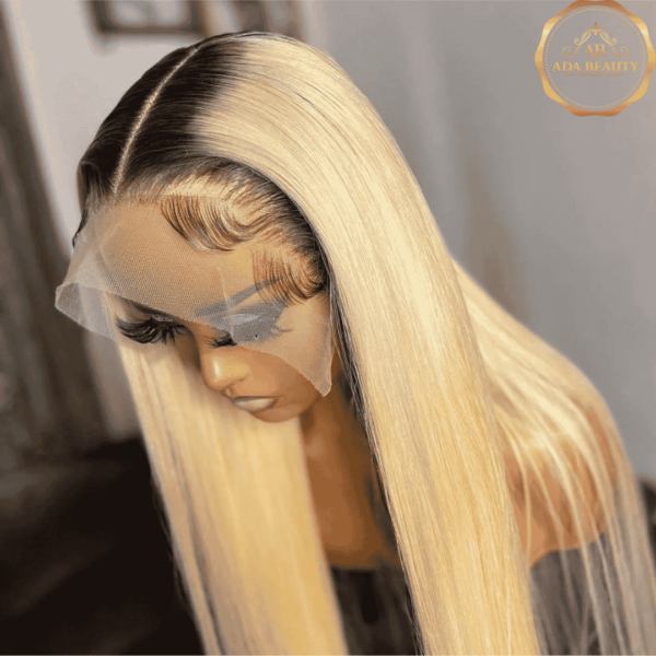 Cuticle Aligned #1B Dark Black Roots 13x4 Lace Frontal Colored 613 Blonde Human Hair Brazilian Straight Frontal Virgin Hair Wigs For Women 180 Density.