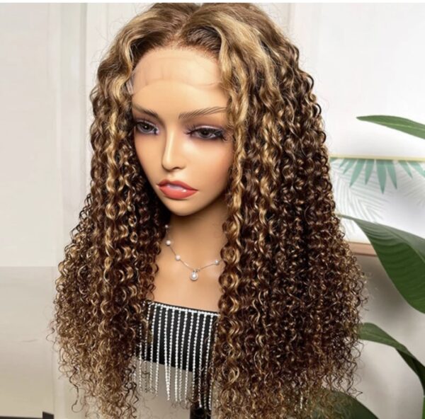 Honey Blonde Ombré Curly Virgin Human Hair Wig