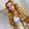 30 Inch Honey Blonde Dark Brown Roots 100% Human Hair Wig Luxurious Brazilian Natural Wavy 13x4 HD Transparent Lace Frontal Wigs For Women 180 Density.