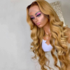 30 Inch Honey Blonde Dark Brown Roots 100% Human Hair Wig Luxurious Brazilian Natural Wavy 13x4 HD Transparent Lace Frontal Wigs For Women 180 Density.