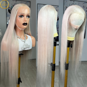 Luxury Colored Platinum Ash Blonde Straight Lace Front Wigs 100% Virgin Human Hair Pre-Plucked Brazilian 13x4 HD Transparent Lace Frontal Wig For Women.