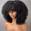 ADA BEAUTY Natural Black Spring Curls Human Hair Wig with bangs, made from 100% premium virgin human hair. Soft, bouncy curls for a chic, natural look. Adjustable medium cap for a secure fit.