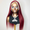 ADA BEAUTY 30” Burgundy Human Hair Lace Front Wig, Premium Brazilian Virgin Hair, Straight Texture, Natural Hairline, Full Volume