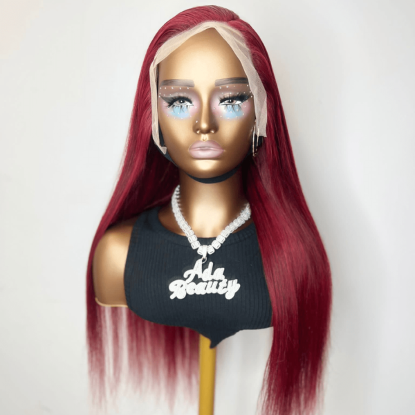 ADA BEAUTY 30” Burgundy Human Hair Lace Front Wig, Premium Brazilian Virgin Hair, Straight Texture, Natural Hairline, Full Volume