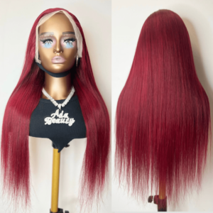 Straight 30” Burgundy Virgin Brazilian Human Hair Wig, Transparent Lace, Pre-Plucked, Breathable, Long-Lasting, for Women – ADA BEAUTY