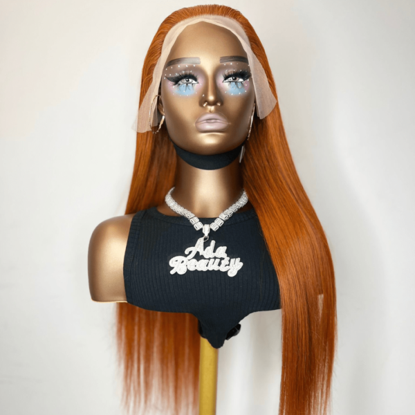 30-Inch Orange Lace Front Wig, Brazilian Virgin Human Hair, Pre-Plucked Hairline, 180% Density, Swiss Lace, Free Part – ADA BEAUTY
