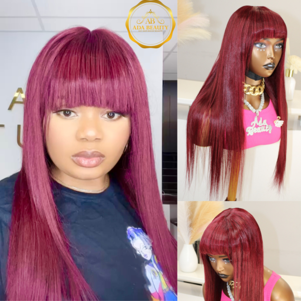 Straight Lace Fringe Human Hair Wigs With Bangs