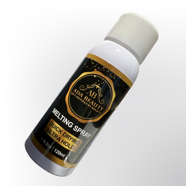 Ultra Hold lace melting spray for wigs in 120ml bottle, strong hold formula for flawless lace front wig application and natural hairline finish.