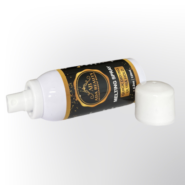 Ultra Hold lace melting spray for wigs in 120ml bottle, strong hold formula for flawless lace front wig application and natural hairline finish.