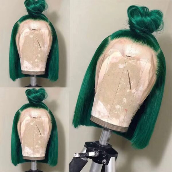 Premium Brazilian Real Virgin Human Hair Wig 12 Inch Straight Dark Green Short Bob Wigs For Women Pre-Plucked 13x4 Transparent Lace Frontal 180% Density. 