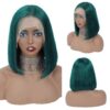 Premium Brazilian Real Virgin Human Hair Wig 12 Inch Straight Dark Green Short Bob Wigs For Women Pre-Plucked 13x4 Transparent Lace Frontal 180% Density. 