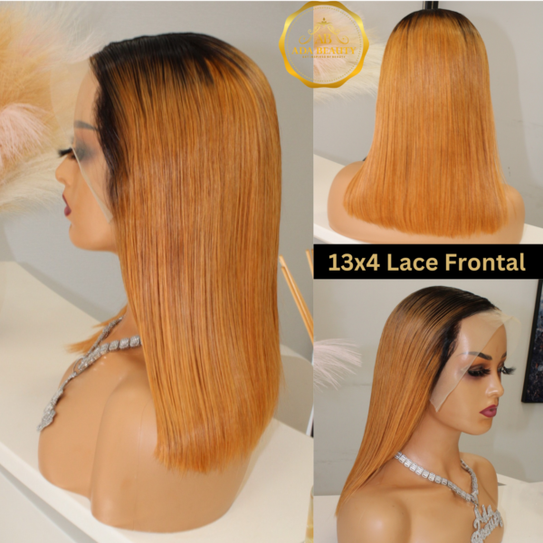 Gold Short Bob Wig with Dark Root Human Hair