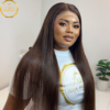 ADA BEAUTY 30" Chocolate Brown Lace Front Human Hair Wig, Brazilian Virgin, Straight, Pre-Plucked, with Baby Hair