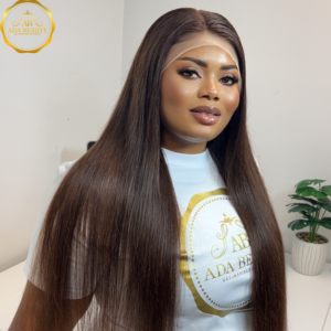 ADA BEAUTY 30" Chocolate Brown Lace Front Human Hair Wig, Brazilian Virgin, Straight, Pre-Plucked, with Baby Hair