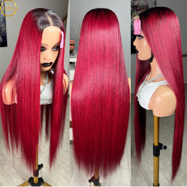 Burgundy Vietnam Bone Straight Human Hair Wig