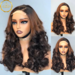 HD Lace Closure Ombre Brown Human Hair Wavy Wig