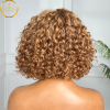 Honey Blonde Colored Short Bob 100% Virgin Human Hair Wig With Bangs Brazilian Jerry Curly Glueless Ready To Wear Fringe Wigs For Black Women.