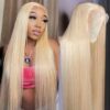 613 Blonde Brazilian Real Virgin Human Hair Wig for Women - Pre-Plucked Transparent Lace Frontal Wig, showcasing a natural look and soft texture, perfect for stylish women seeking high-quality human hair wigs.