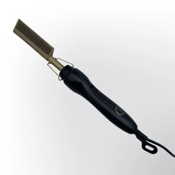 Electric hot comb hair straightener designed for styling and smoothing synthetic and human hair wigs, ideal for edges and root touch-ups.