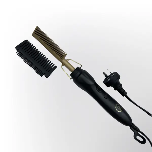 Electric hot comb hair straightener designed for styling and smoothing synthetic and human hair wigs, ideal for edges and root touch-ups.