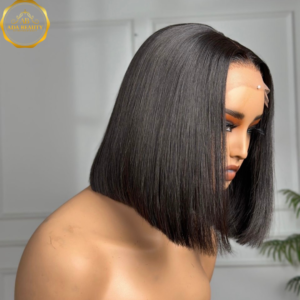 12inch glueless short bob human hair wig1 MAYA Glueless HD Lace Bob Wig Human Hair 12 Inch natural black straight hairstyle with pre plucked hairline