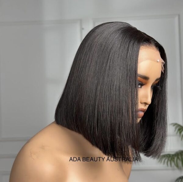 Achieve a flawless look with our 12 Inch Bob Pre-Plucked 5x5 Glueless Human Hair. This wig features a pre-bleached HD lace hairline for a natural finish.