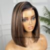 12 Inch Short Bob Dark Roots Brazilian Real Human Hair Ready To Wear Wig Luxury Highlight Brown Glueless 9x6 HD Lace Closure Wig For Women 180% Density.