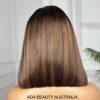 12 Inch Short Bob Dark Roots Brazilian Real Human Hair Ready To Wear Wig Luxury Highlight Brown Glueless 9x6 HD Lace Closure Wig For Women 180% Density.