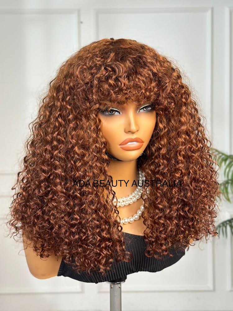 300 Density Curly Human Hair Wig With Bangs ADA BEAUTY