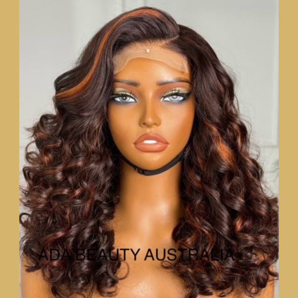 Highlight Glueless Human Hair Ombre Bouncy Wavy Wig