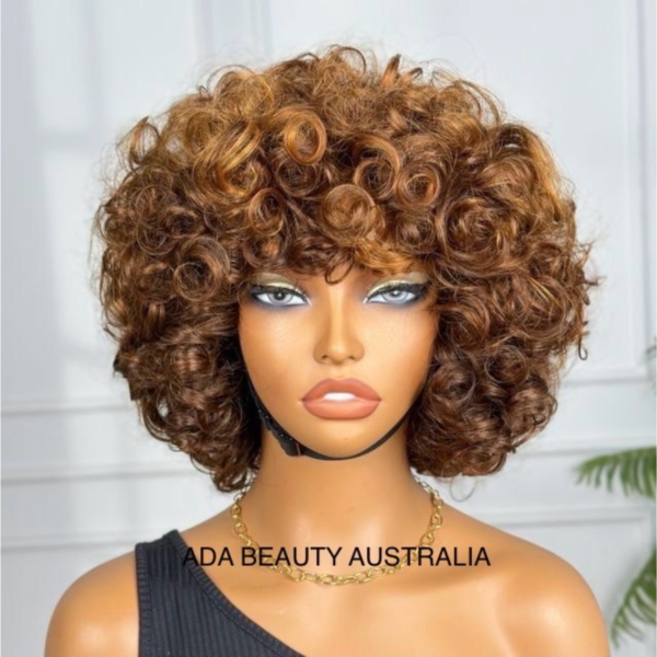 Virgin Remy Short Curly Human Hair Bob Wig with Bangs