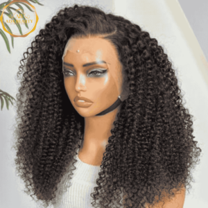 Brazilian Kinky curly real virgin human hair lace front wig for women with natural black #1b color