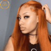 Ginger Orange Color Real Virgin Human Hair Wig for Women - 30 Inch Long Straight Brazilian Wig by ADA BEAUTY, featuring a 13x4 transparent lace frontal, adjustable cap size, and 180% density for wig enthusiastic women